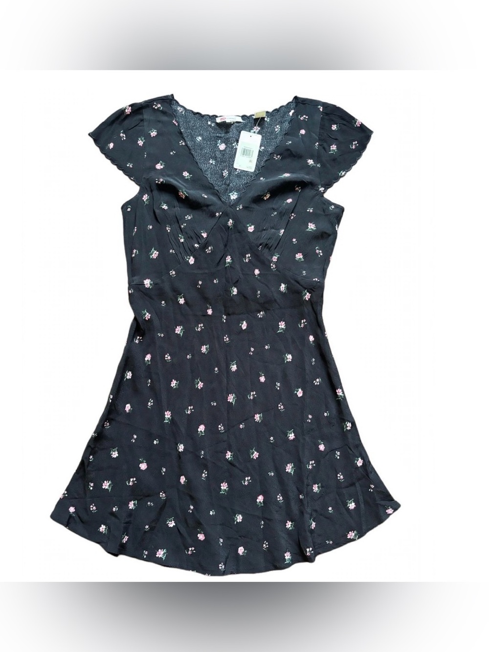 Levi's Black Pink Floral Mini Dress Size S NWT V-Neck Flutter Sleeve